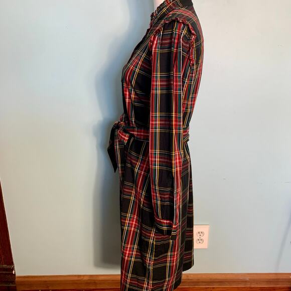 J. Crew Factory Stewart Tartan Plaid Ruffleneck Belted Shirtdress Size 10 - Picture 7 of 10